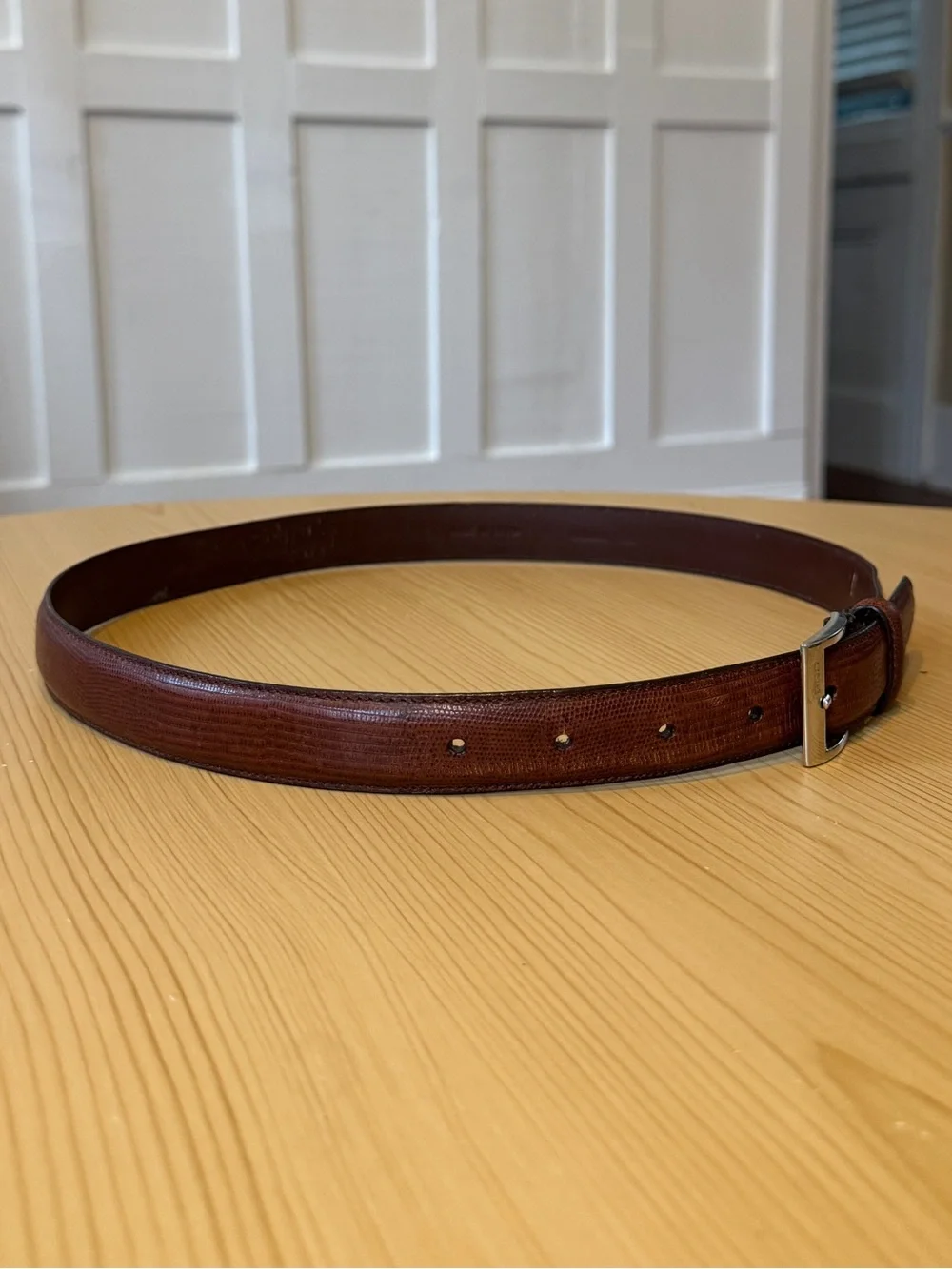 Vintage Ralph Lauren Lizard Embossed Leather Belt Silver Buckle M 30